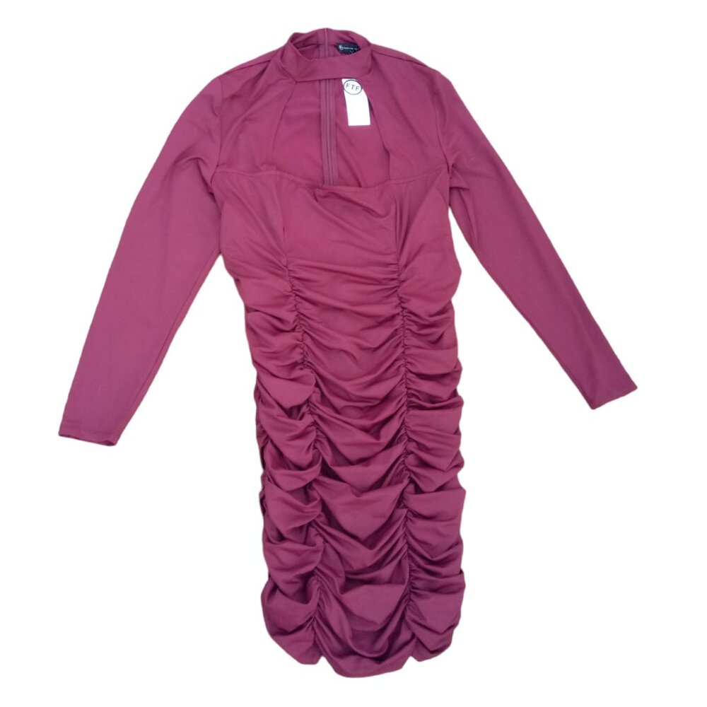 FTF ruched wine color dress sz 1, 1X NEW #(0033)